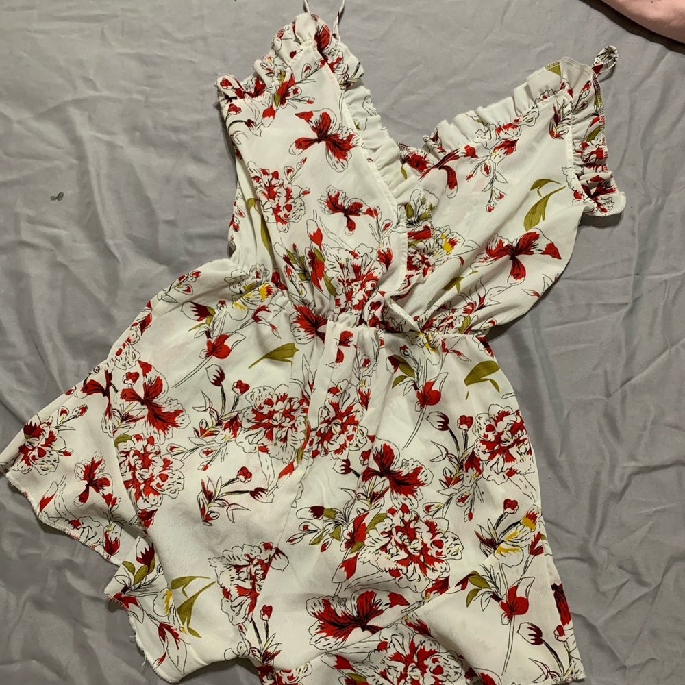 Red & White Flower Romper